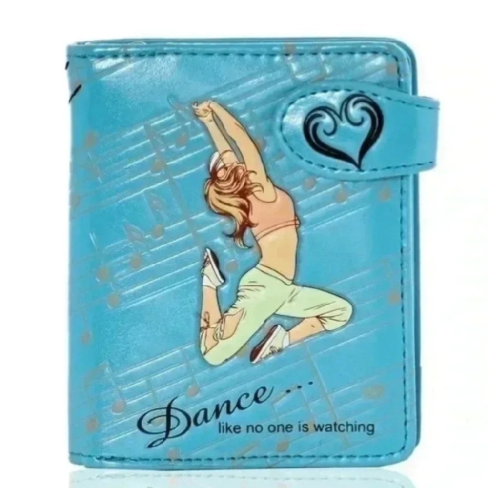 Shagwear Small Wallet Premium Vegan Leather Dance Inspirational Pattern Blue